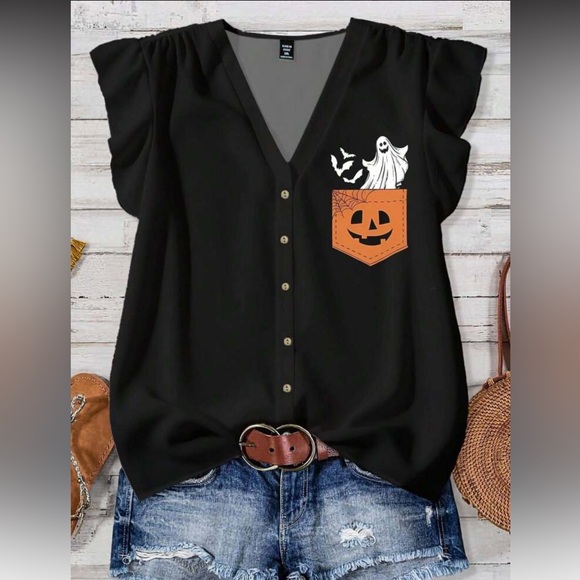 Emery Rose Tops - Halloween Ruffle Sleeve Shirt 🎃 👻